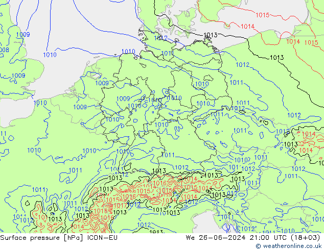 地面气压 ICON-EU 星期三 26.06.2024 21 UTC