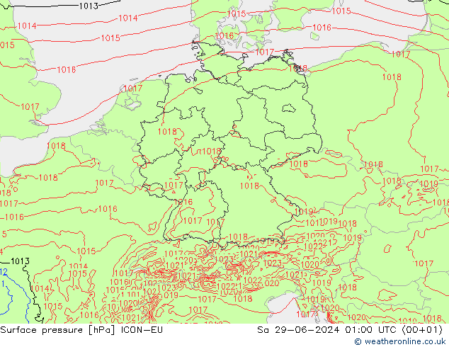 地面气压 ICON-EU 星期六 29.06.2024 01 UTC