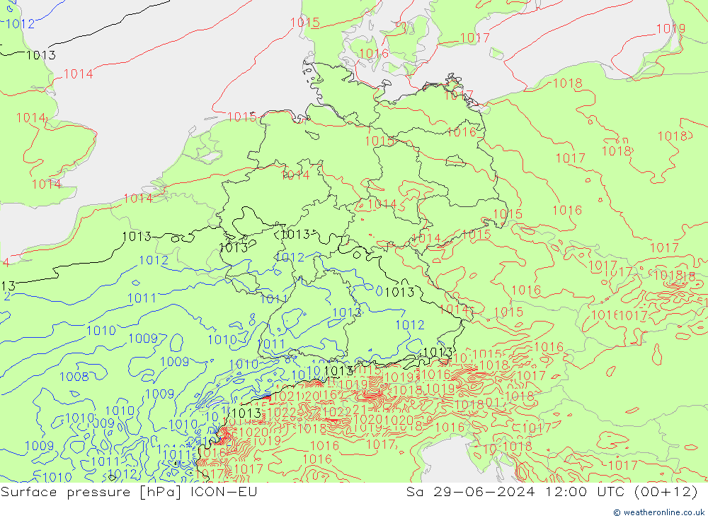 地面气压 ICON-EU 星期六 29.06.2024 12 UTC