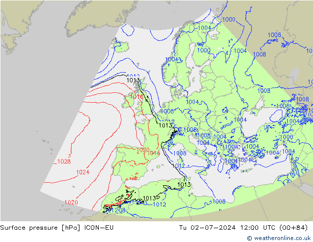 Luchtdruk (Grond) ICON-EU di 02.07.2024 12 UTC