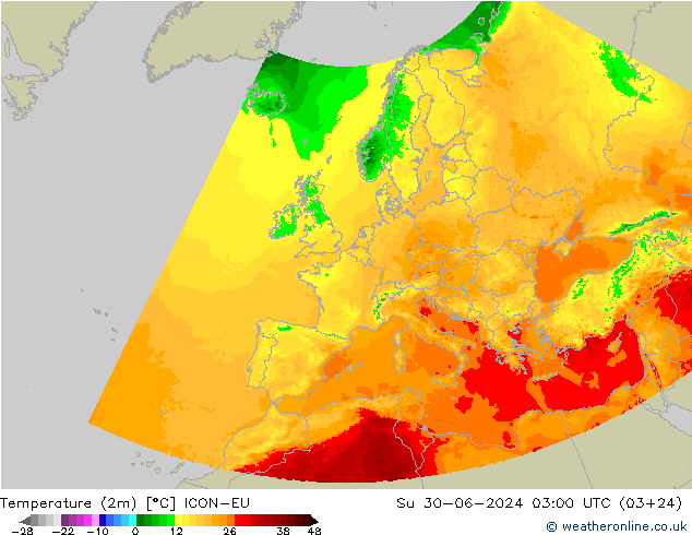 温度图 ICON-EU 星期日 30.06.2024 03 UTC