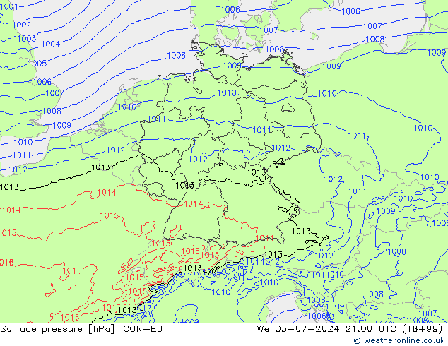 地面气压 ICON-EU 星期三 03.07.2024 21 UTC