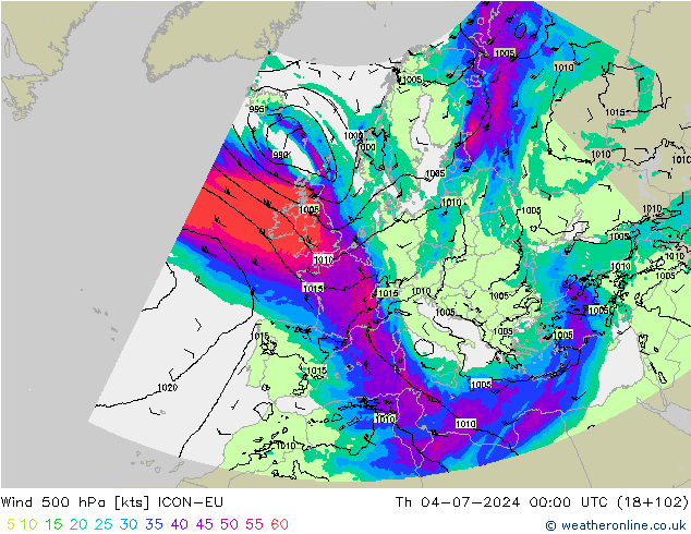 风 500 hPa ICON-EU 星期四 04.07.2024 00 UTC