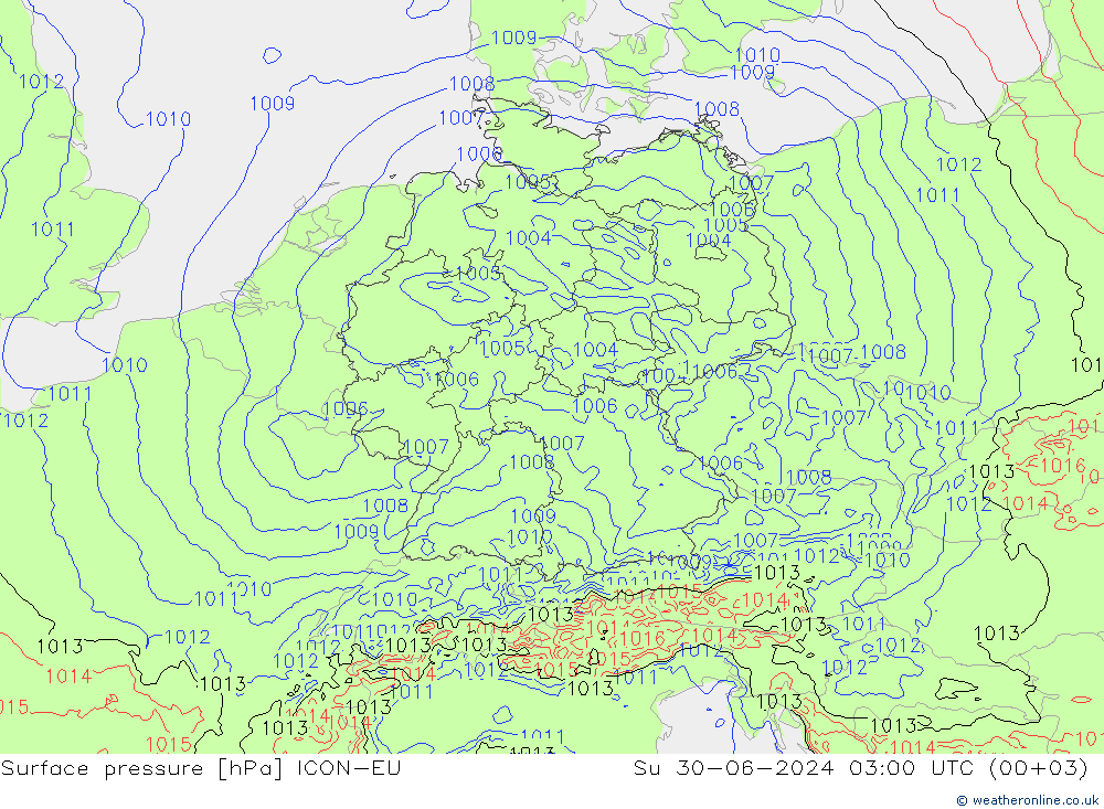 地面气压 ICON-EU 星期日 30.06.2024 03 UTC
