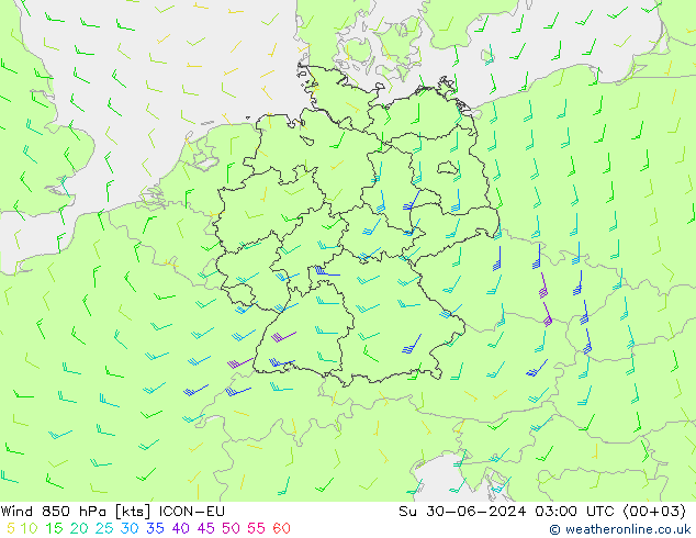 风 850 hPa ICON-EU 星期日 30.06.2024 03 UTC
