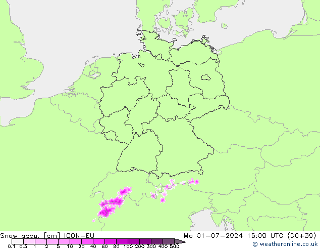 Totale sneeuw ICON-EU ma 01.07.2024 15 UTC