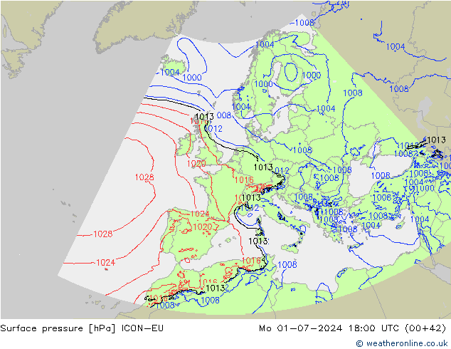 Luchtdruk (Grond) ICON-EU ma 01.07.2024 18 UTC