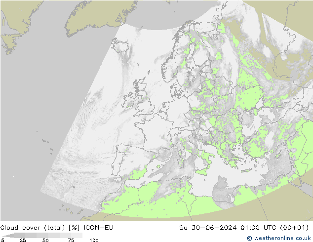 Bewolking (Totaal) ICON-EU zo 30.06.2024 01 UTC