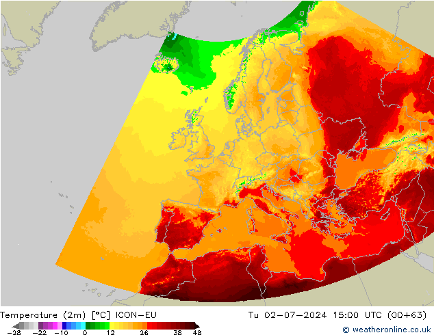 Temperatuurkaart (2m) ICON-EU di 02.07.2024 15 UTC
