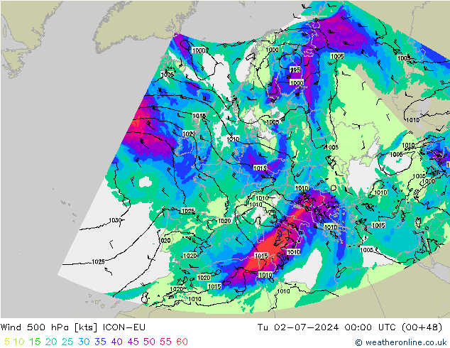 Wind 500 hPa ICON-EU di 02.07.2024 00 UTC