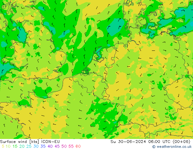 风 10 米 ICON-EU 星期日 30.06.2024 06 UTC