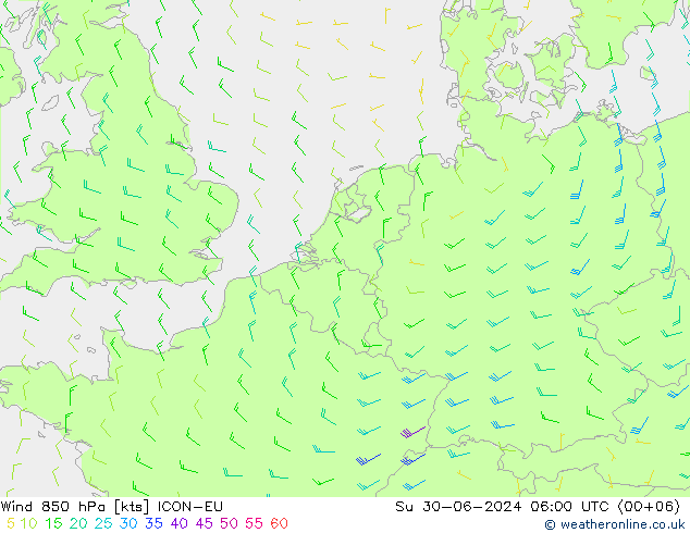 风 850 hPa ICON-EU 星期日 30.06.2024 06 UTC