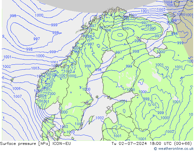 Luchtdruk (Grond) ICON-EU di 02.07.2024 18 UTC