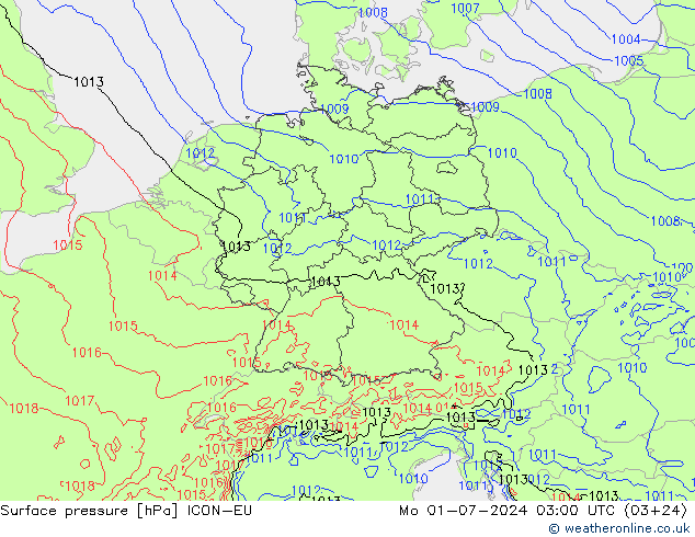 Luchtdruk (Grond) ICON-EU ma 01.07.2024 03 UTC
