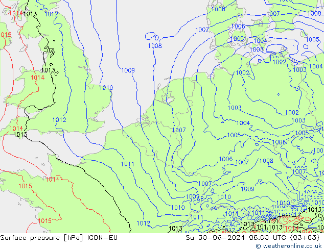 地面气压 ICON-EU 星期日 30.06.2024 06 UTC