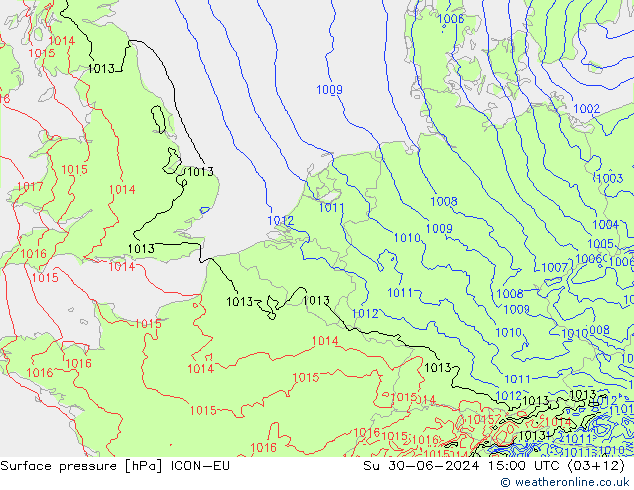 地面气压 ICON-EU 星期日 30.06.2024 15 UTC
