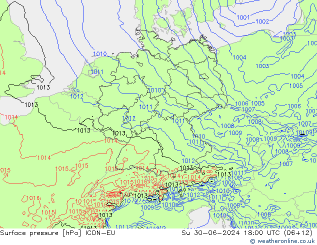 地面气压 ICON-EU 星期日 30.06.2024 18 UTC