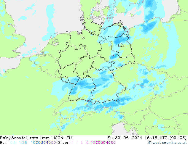 Rain/Snowfall rate ICON-EU 星期日 30.06.2024 15 UTC