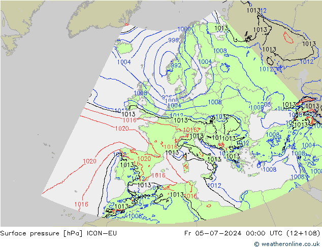 Luchtdruk (Grond) ICON-EU vr 05.07.2024 00 UTC