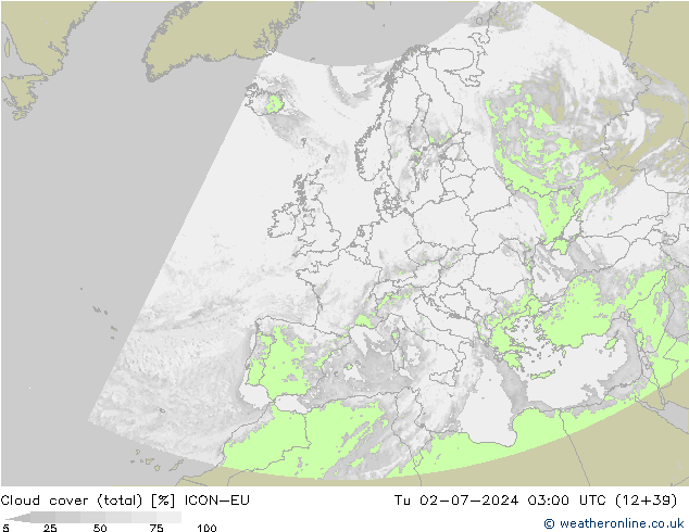 Bewolking (Totaal) ICON-EU di 02.07.2024 03 UTC