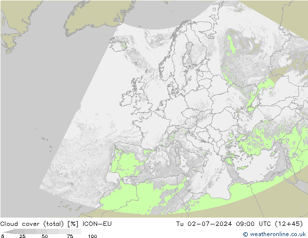 Bewolking (Totaal) ICON-EU di 02.07.2024 09 UTC