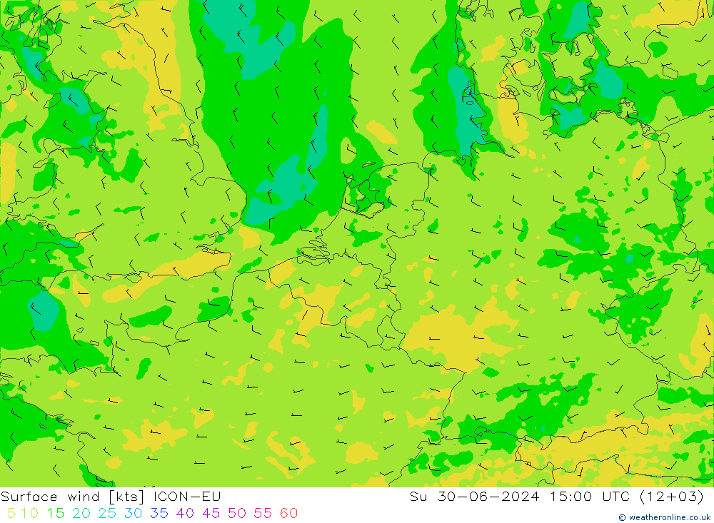 风 10 米 ICON-EU 星期日 30.06.2024 15 UTC