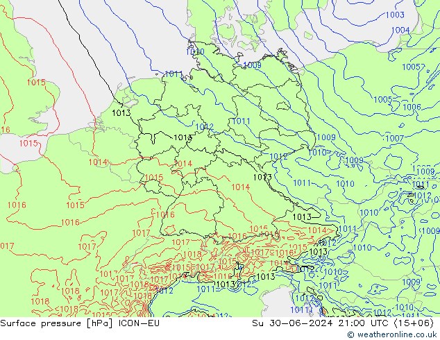 地面气压 ICON-EU 星期日 30.06.2024 21 UTC