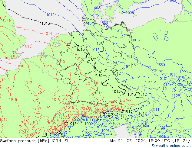地面气压 ICON-EU 星期一 01.07.2024 15 UTC