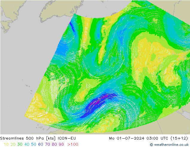风 500 hPa ICON-EU 星期一 01.07.2024 03 UTC