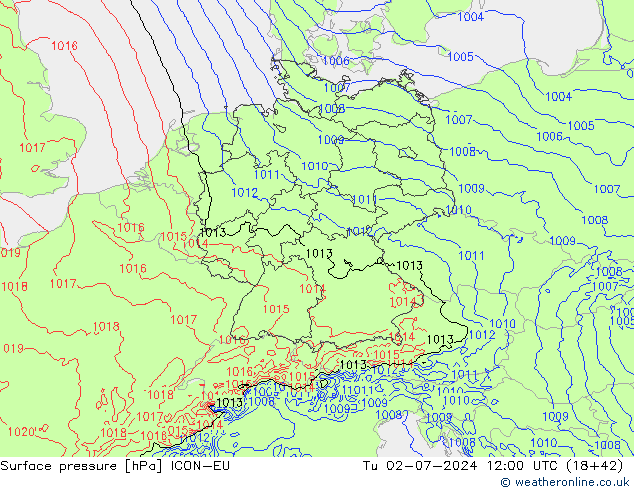 Luchtdruk (Grond) ICON-EU di 02.07.2024 12 UTC
