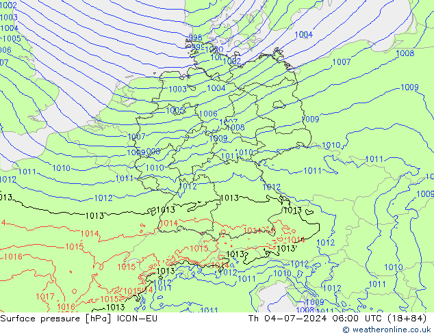 地面气压 ICON-EU 星期四 04.07.2024 06 UTC