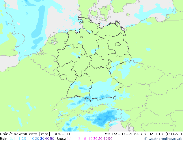 Regen/Sneeuwval ICON-EU wo 03.07.2024 03 UTC