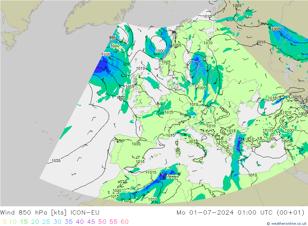 风 850 hPa ICON-EU 星期一 01.07.2024 01 UTC
