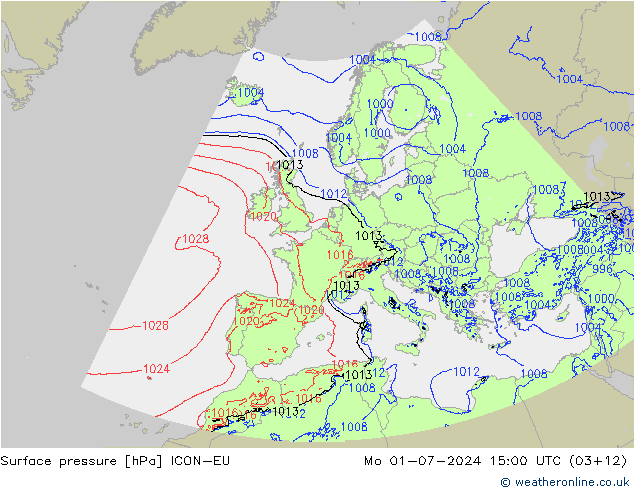 Luchtdruk (Grond) ICON-EU ma 01.07.2024 15 UTC