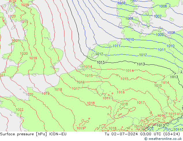 地面气压 ICON-EU 星期二 02.07.2024 03 UTC