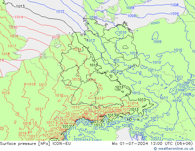Luchtdruk (Grond) ICON-EU ma 01.07.2024 12 UTC