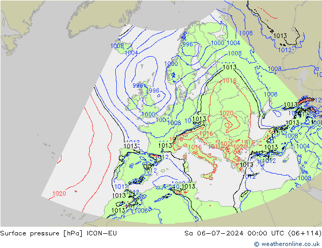 Luchtdruk (Grond) ICON-EU za 06.07.2024 00 UTC