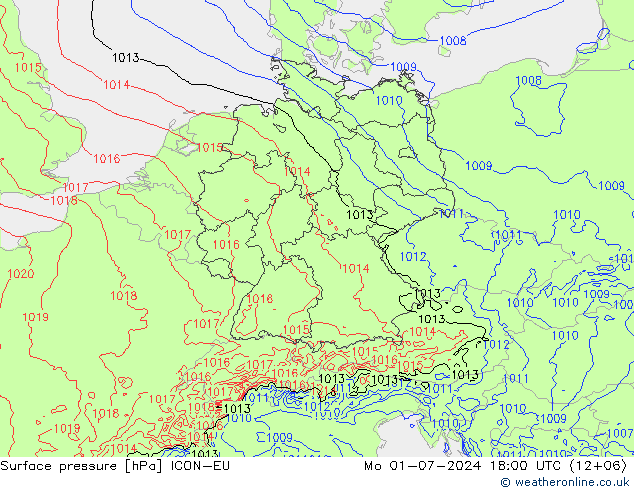 地面气压 ICON-EU 星期一 01.07.2024 18 UTC