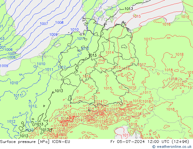 地面气压 ICON-EU 星期五 05.07.2024 12 UTC