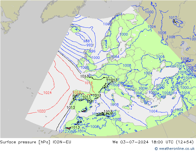Luchtdruk (Grond) ICON-EU wo 03.07.2024 18 UTC