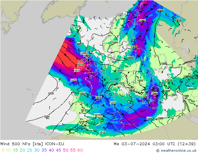 Wind 500 hPa ICON-EU wo 03.07.2024 03 UTC