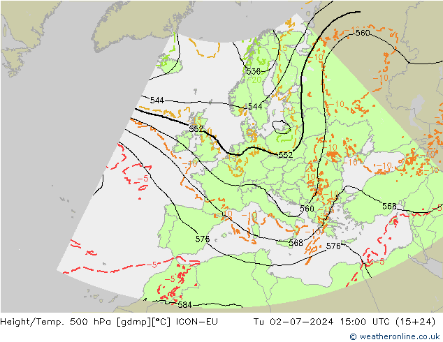 Hoogte/Temp. 500 hPa ICON-EU di 02.07.2024 15 UTC