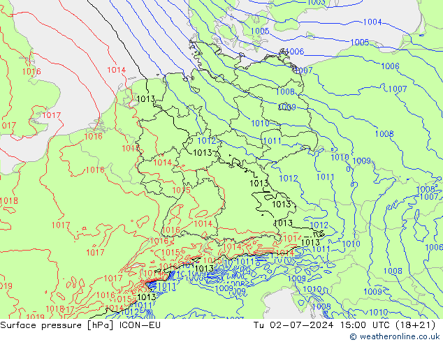 Luchtdruk (Grond) ICON-EU di 02.07.2024 15 UTC