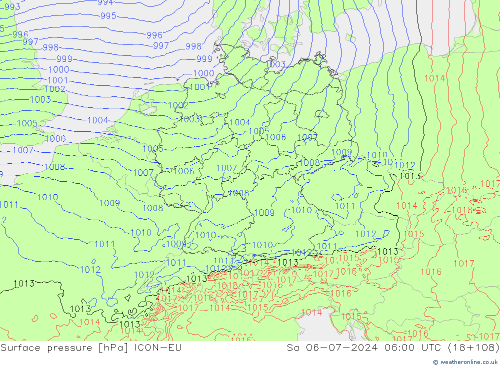 Luchtdruk (Grond) ICON-EU za 06.07.2024 06 UTC