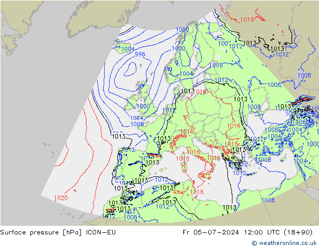 Luchtdruk (Grond) ICON-EU vr 05.07.2024 12 UTC
