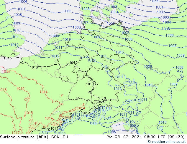 Luchtdruk (Grond) ICON-EU wo 03.07.2024 06 UTC