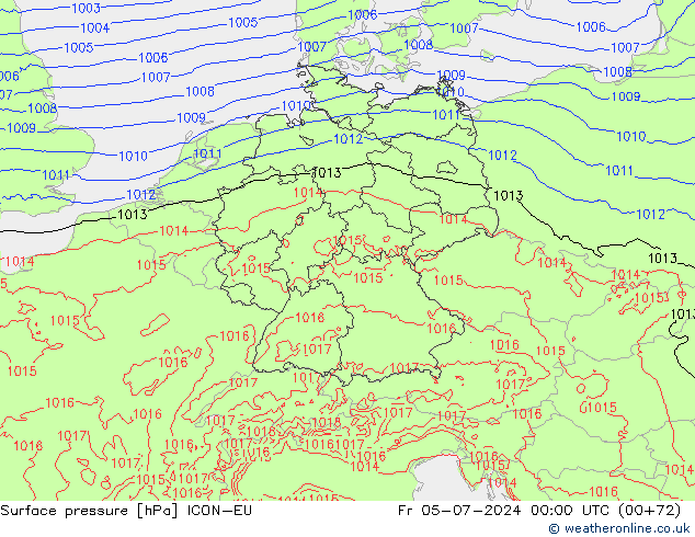 地面气压 ICON-EU 星期五 05.07.2024 00 UTC
