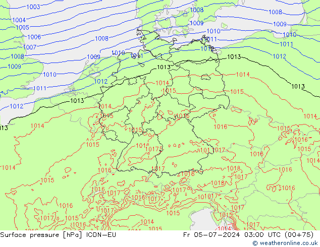 地面气压 ICON-EU 星期五 05.07.2024 03 UTC