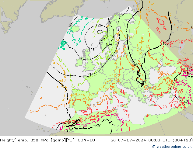 Hoogte/Temp. 850 hPa ICON-EU zo 07.07.2024 00 UTC