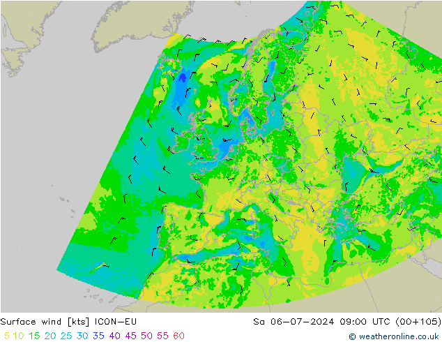 Wind 10 m ICON-EU za 06.07.2024 09 UTC